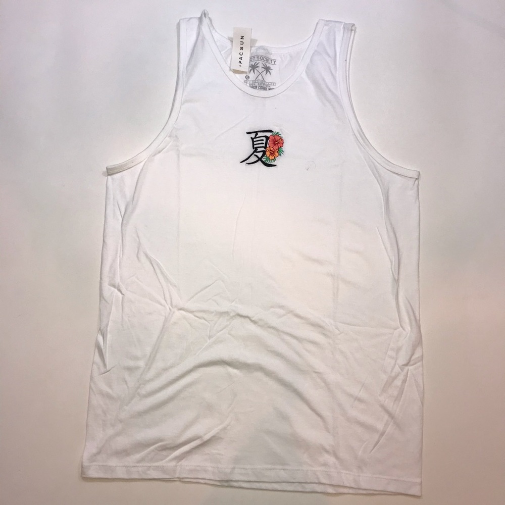 Riot Society XL White Tank Top with Asian Logo